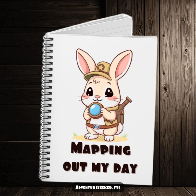 Funny Rabbit Scout Notebook: Curious rabbit holding a mini compass, looking ahead eagerly, providing a humorous and inspiring cover for notes and plans.