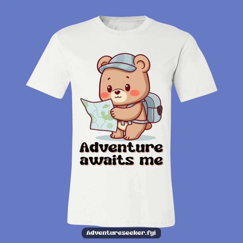 Funny Bear Explorer T-Shirt: Cute Character With Backpack On Map, Ideal Funny Gift