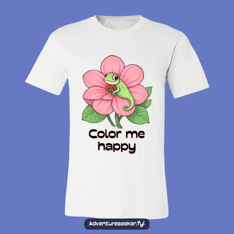 Funny Chameleon T-Shirt: Playful Flower Camouflage Design, Vibrant Funny Gift