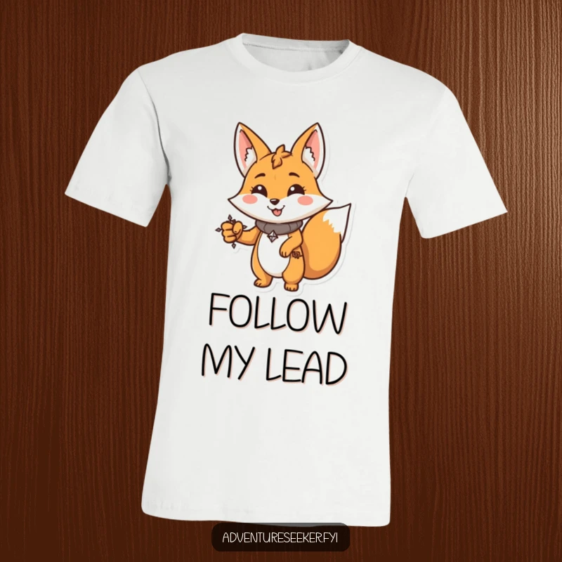 Funny Fox T-Shirt: Smiling character with a compass, determinedly pointing forward, a funny image of motivation.