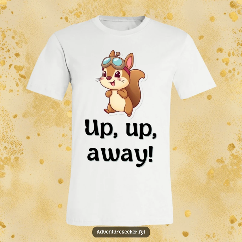Funny squirrel aviator t-shirt with a cheerful squirrel in an aviator hat, taking flight with enthusiasm.