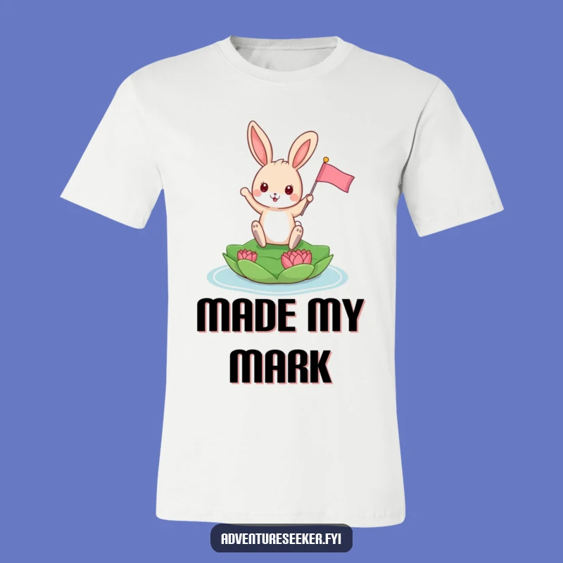 Funny Bunny Explorer T-Shirt: Playful Animal Planting Flag, Humorous Gift