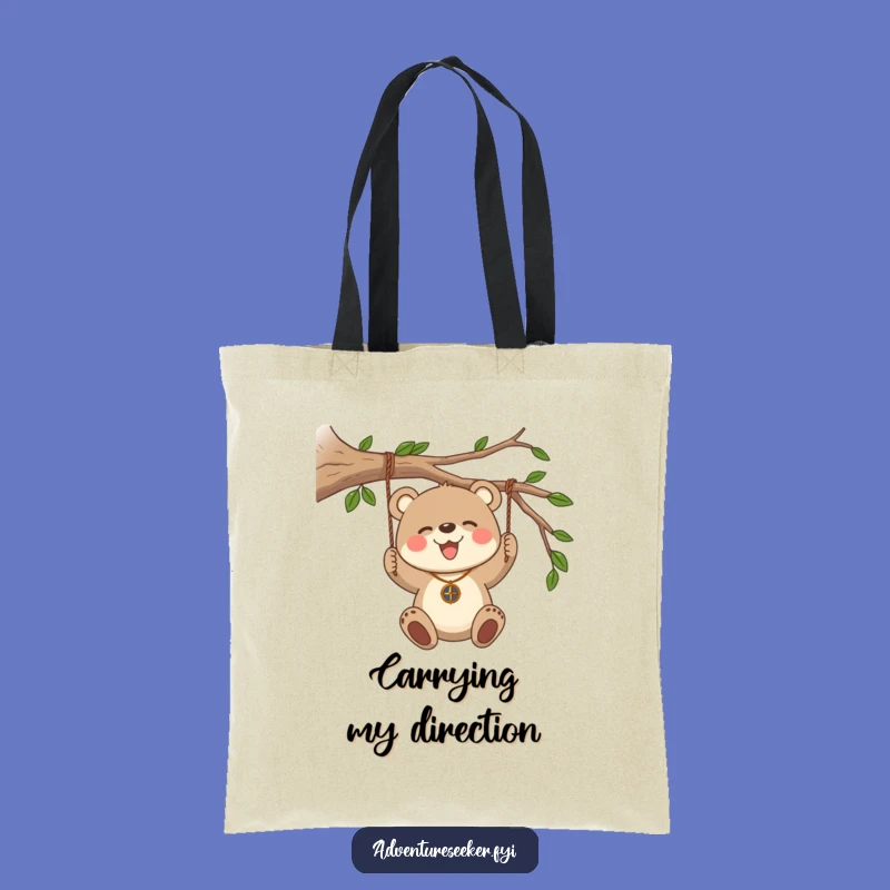 Funny Bear Cub Compass Tote Bag, Explorer Carry-All, Chic Funny Gift