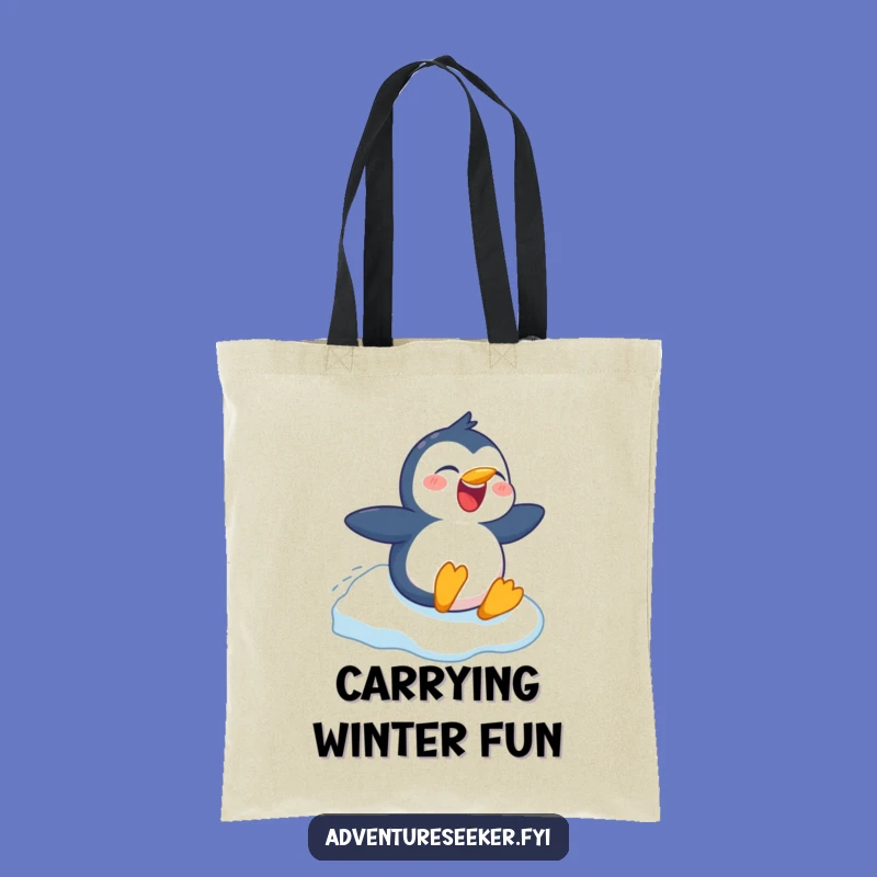 Funny Penguin Tote Bag: Cheerful Character's Ice Slide Fun, Practical Funny Gift