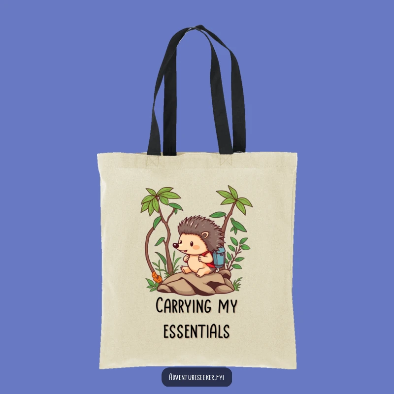 Funny Hedgehog Adventurer Tote Bag: Brave Animal Navigating Jungle, Humorous Shopping Gift